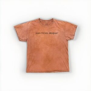 Jean-Michel Basquiat Graphic T-Shirt Mens Size L Rust Orange Tie-Dye T-Rex Crown